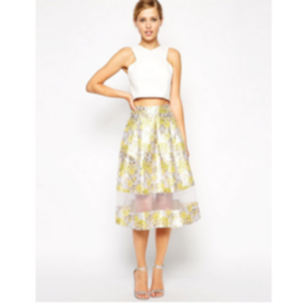 ASOS jacquard pleated skirt with sheer panel